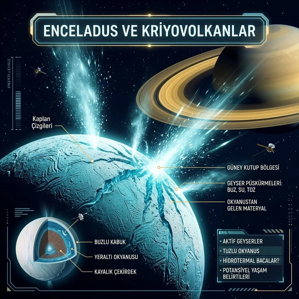 ENCELADUS VE KRİYOVOLKANLAR: SATÜRN'ÜN UYDUSUNDAN UZAYA FIŞKIRAN YAŞAM KAYNAĞI