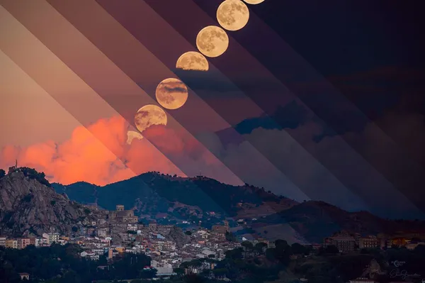 Etna Yanardağı'nın Gölgesinde Hasat Ayı'nın Büyüklü Yükselişi