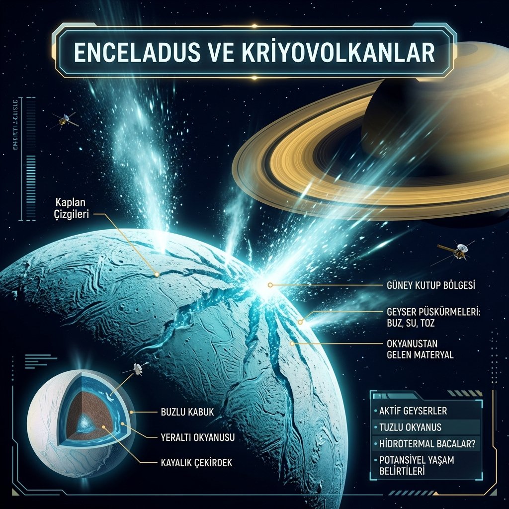 ENCELADUS VE KRİYOVOLKANLAR: SATÜRN'ÜN UYDUSUNDAN UZAYA FIŞKIRAN YAŞAM KAYNAĞI